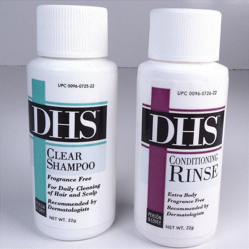 Set DHS Clear Shampoo and Conditioning Rinse Fragrance Free Travel 22g 0.75 oz
